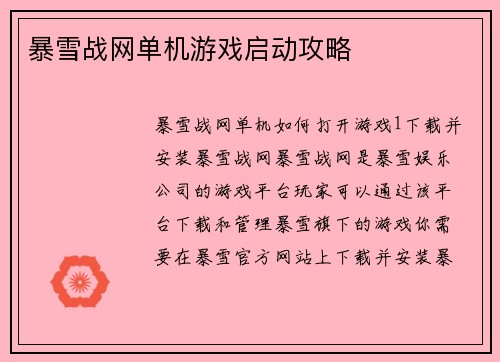 暴雪战网单机游戏启动攻略